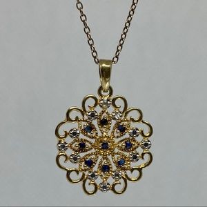 Gold Vermeil Medallion Necklace Faux Sapphires